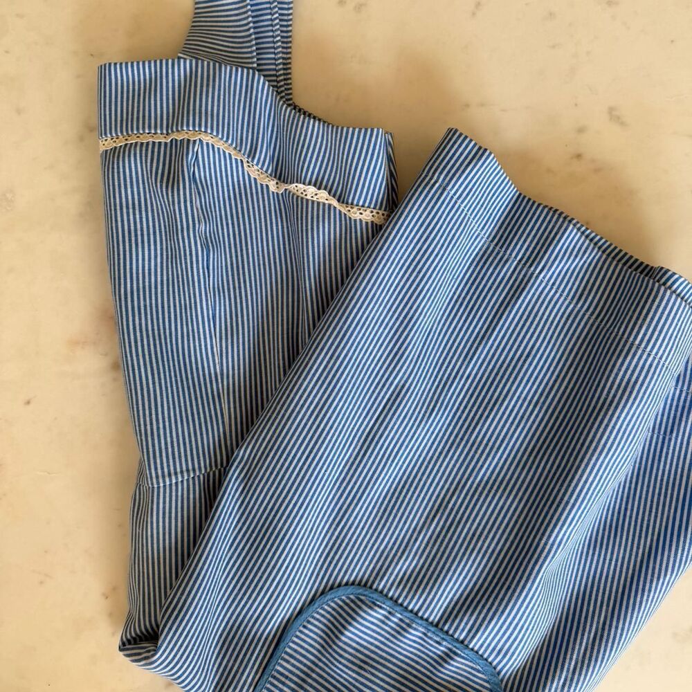 Vintage Blue & White Pinafore-Style Stripe Dress – Coastal Euro Summer Picnic - Picture 5 of 7